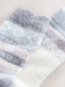 Zwart/pastel fairisle - 2 Paar superharige behaaglijke sokken