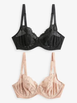 Zwart/praline huidskleur - Verpakking van 2 kanten beha's cup DD+