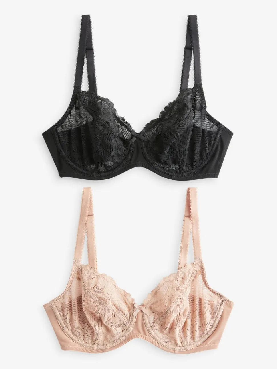 Zwart/praline huidskleur - Verpakking van 2 kanten beha's cup DD+