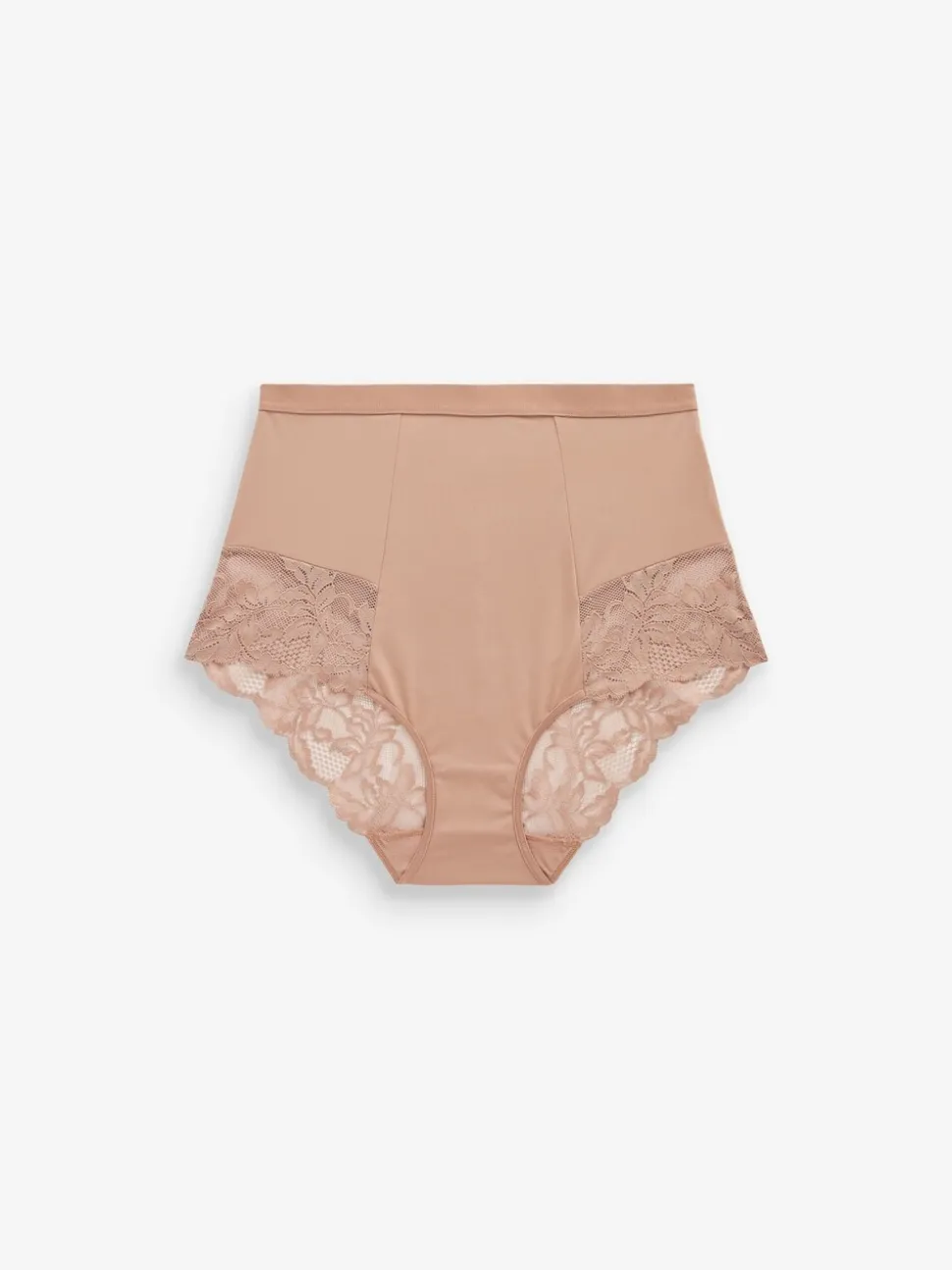 Zwart/praline huidskleur - Verpakking van 2 Braziliaanse slipjes met kanten achterkant en buikcorrigerend effect en print