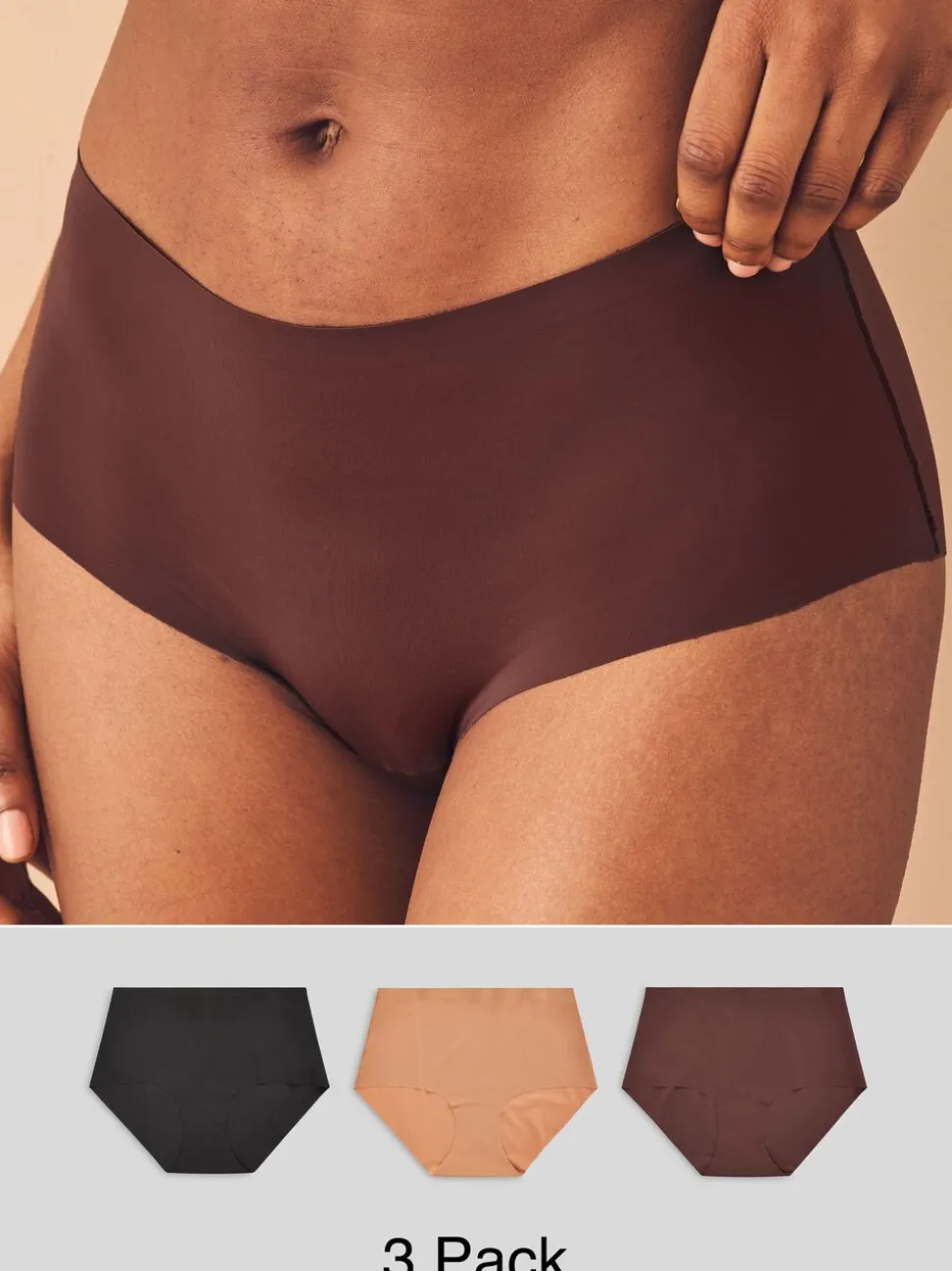 Zwart/Praline Huidskleur/Chocolade Huidskleur - Geen zichtbare onderbroeklijn comfortabele slips verpakking van 3