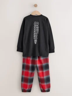 Zwart/Rood/kiezelkleurig Offline - Set van 2 geweven geruite pyjama's met lange mouwen (3-16jr)