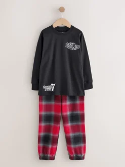 Zwart/Rood/kiezelkleurig Offline - Set van 2 geweven geruite pyjama's met lange mouwen (3-16jr)