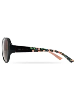 Zwart/roze - Ted Baker - Oversized dameszonnebril met exclusieve bloemenprint op de zijkanten
