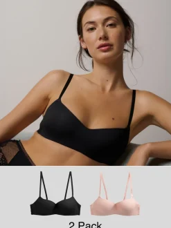Zwart/roze - Verpakking van 2 lichte ultiem comfort beha's zonder beugel