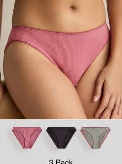 Zwart/roze/olijfgroen - Verpakking van 3 geribbelde katoenen slips