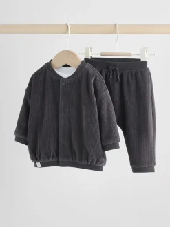 Zwart/wit - Baby Velour Jacket, Top and Joggers Set (0mths-2yrs)