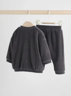 Zwart/wit - Baby Velour Jacket, Top and Joggers Set (0mths-2yrs)