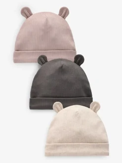 Zwart/wit - Bear Ear Muts Baby Hoeden 3 Pack (0-18mnd)