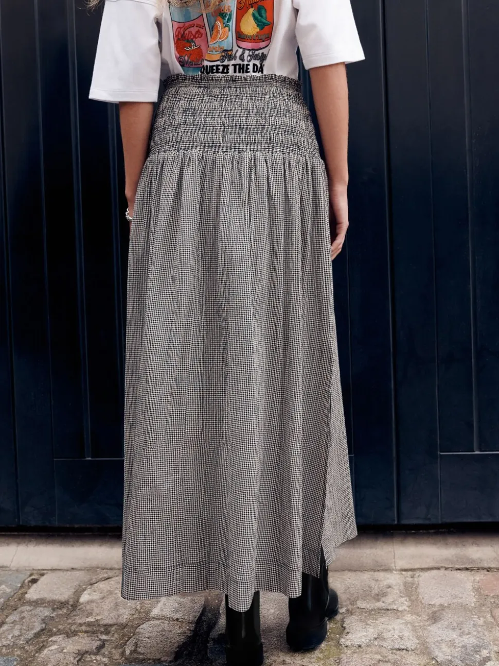 Zwart/wit - Drop Waist Gingham Maxi Skirt