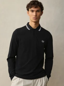 Zwart/wit - Fred Perry poloshirt met tweekleurige streep op de mouw