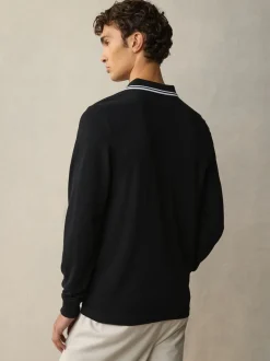 Zwart/wit - Fred Perry poloshirt met tweekleurige streep op de mouw