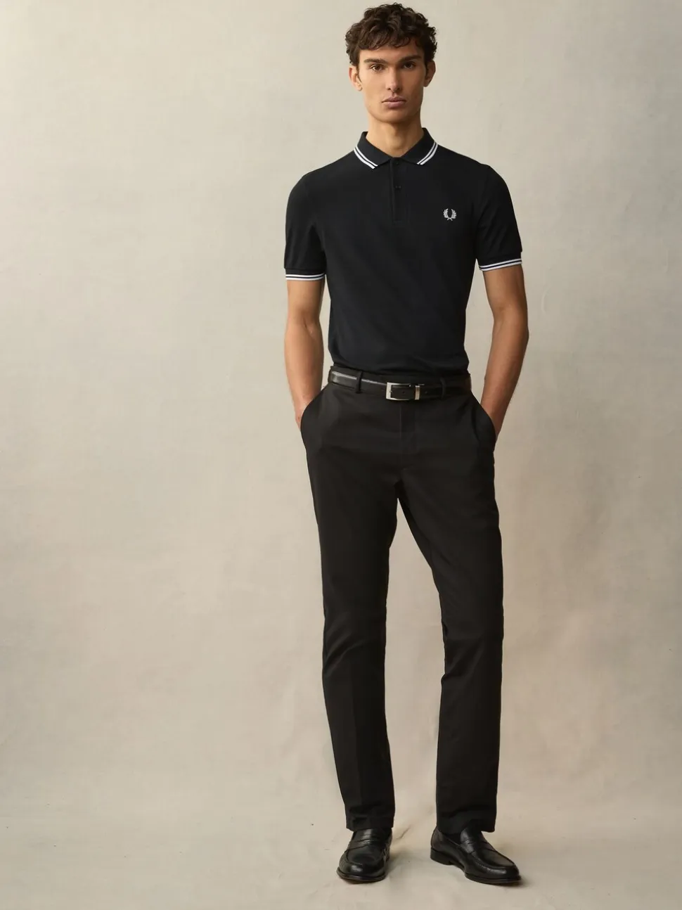 Zwart/wit - Fred Perry poloshirt met gestreepte rand