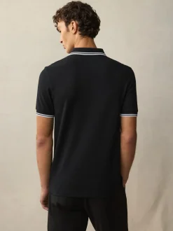 Zwart/wit - Fred Perry poloshirt met gestreepte rand