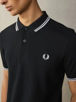 Zwart/wit - Fred Perry poloshirt met gestreepte rand