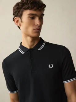 Zwart/wit - Fred Perry poloshirt met gestreepte rand