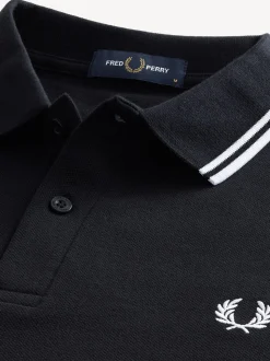 Zwart/wit - Fred Perry poloshirt met gestreepte rand