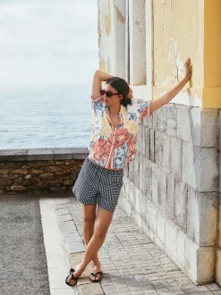 Zwart/wit - Gingham shorts met elastische taille