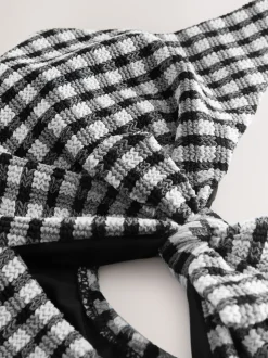 Zwart/wit gekreukte gingham-ruit - Uitgesneden plooi buik controle Zwempak