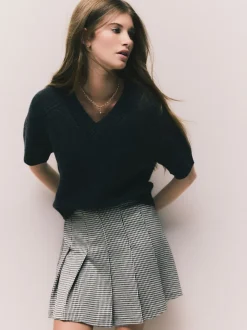 Zwart-wit geruit - Mini Jersey Pleated Skirt