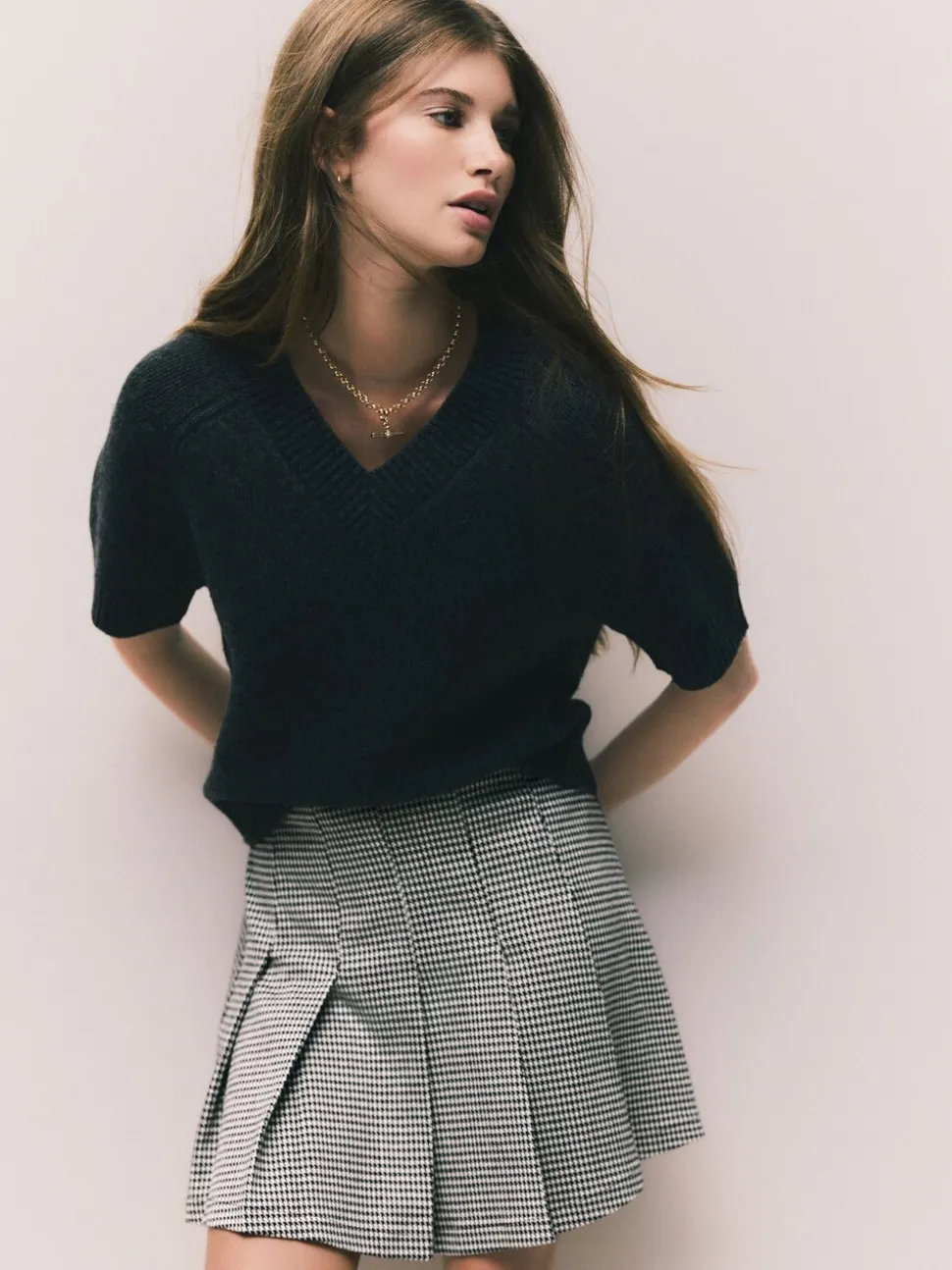 Zwart-wit geruit - Mini Jersey Pleated Skirt