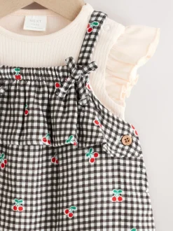 Zwart/wit geruite kers - Babyset van rompertje met korte mouwen en tuinbroek (0mnd -2jr)