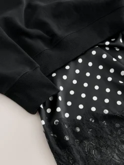 Zwart-wit gestipt - 2-In-1 Sweatshirt met Satijnen Midi Rok