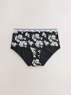 Zwart/wit met bloemenprint - 4 Katoenen slipjes met logotailleband