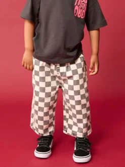 Zwart/wit met dambordpatroon - Wijde broek met elastische taille (3mnd-7jr)