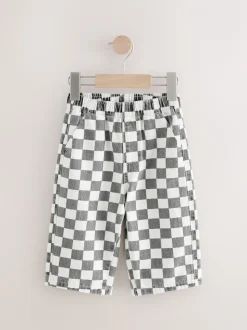 Zwart/wit met dambordpatroon - Wijde broek met elastische taille (3mnd-7jr)