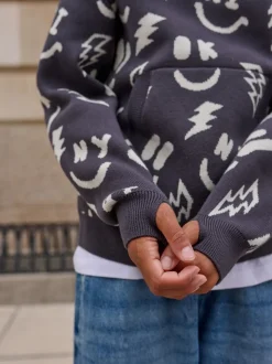 Zwart-wit met figuurtjes - Gebreide hoodie (3-16jr)