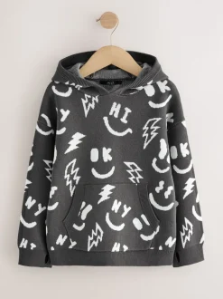 Zwart-wit met figuurtjes - Gebreide hoodie (3-16jr)
