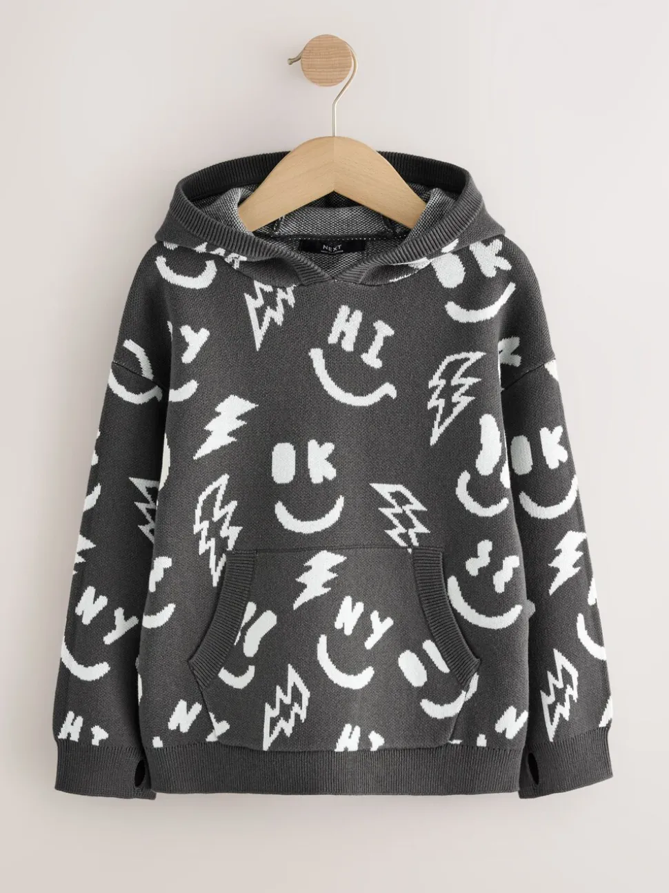 Zwart-wit met figuurtjes - Gebreide hoodie (3-16jr)