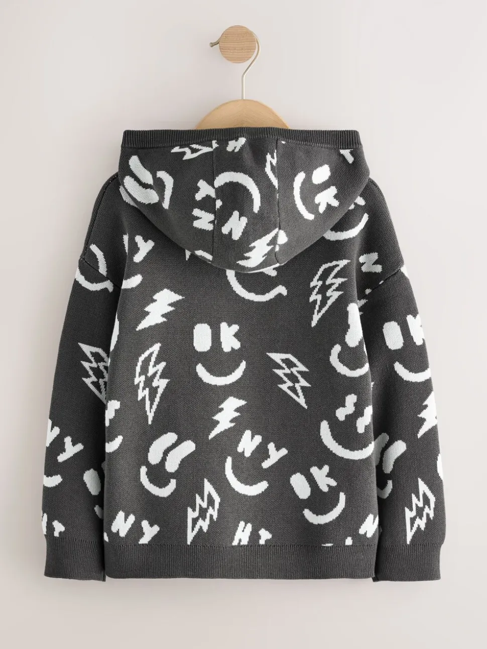Zwart-wit met figuurtjes - Gebreide hoodie (3-16jr)