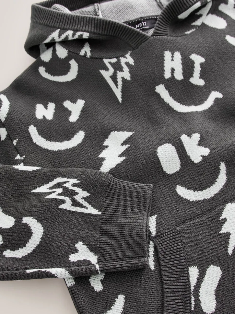 Zwart-wit met figuurtjes - Gebreide hoodie (3-16jr)