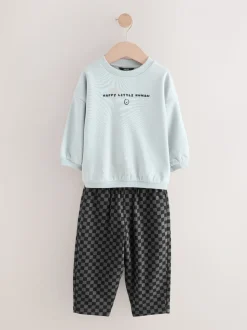 Zwart/wit met print - Set met sweatshirt en joggingbroek met strepen (3mnd-7jr)