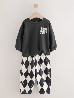 Zwart/wit met print - Set met sweatshirt en joggingbroek met strepen (3mnd-7jr)