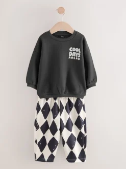 Zwart/wit met print - Set met sweatshirt en joggingbroek met strepen (3mnd-7jr)