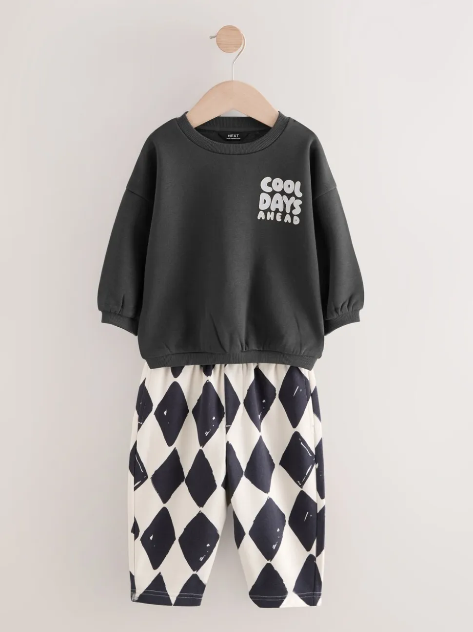 Zwart/wit met print - Set met sweatshirt en joggingbroek met strepen (3mnd-7jr)