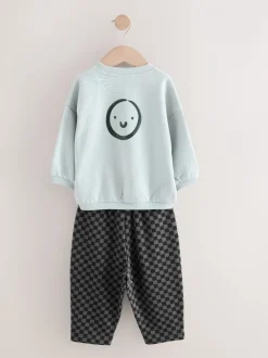 Zwart/wit met print - Set met sweatshirt en joggingbroek met strepen (3mnd-7jr)