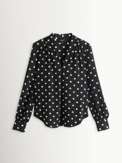 Zwart-wit met stippen - Blouse met V-hals en lange mouwen