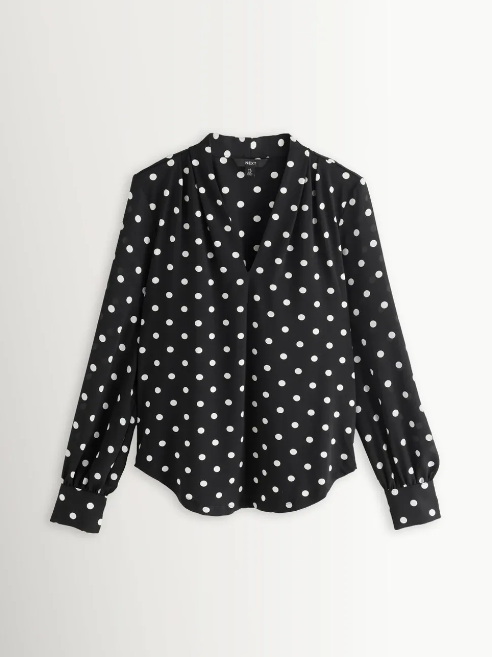 Zwart-wit met stippen - Blouse met V-hals en lange mouwen