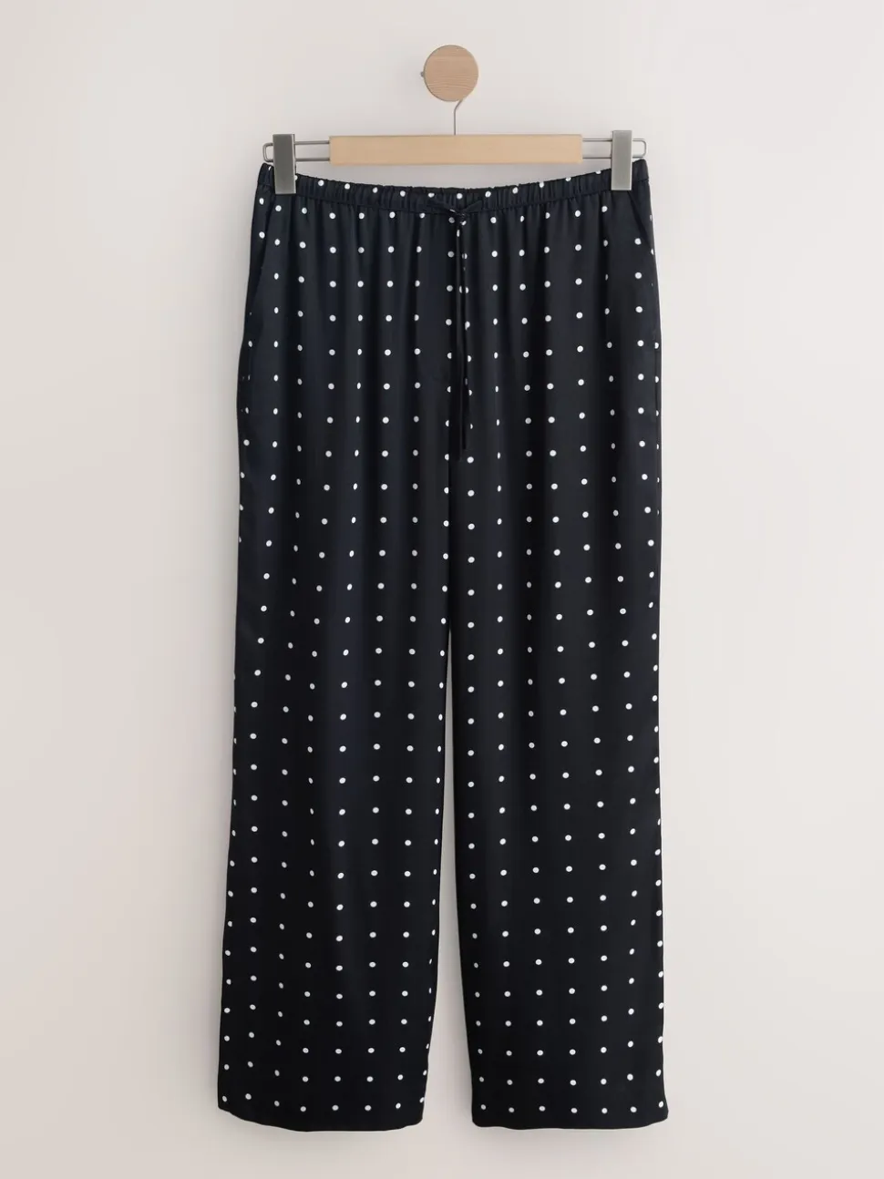 Zwart-wit met stippen - Satin Tie Waist Wide Leg Trousers