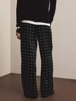 Zwart-wit met stippen - Satin Tie Waist Wide Leg Trousers