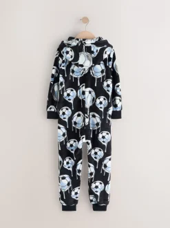 Zwart/wit met voetbal - All-in-ones fleece pyjama (3-16jr)