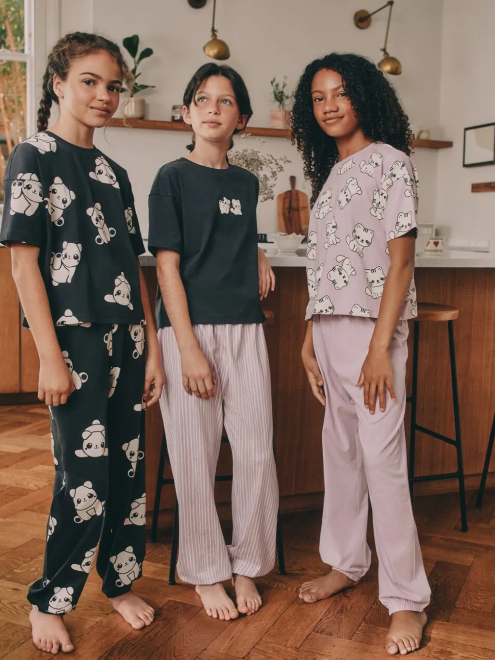 Zwart-wit pandaprint - Verpakking van 3 pyjama's met joggingbroek (3 - 16 jr)