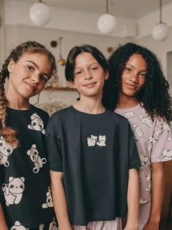 Zwart-wit pandaprint - Verpakking van 3 pyjama's met joggingbroek (3 - 16 jr)