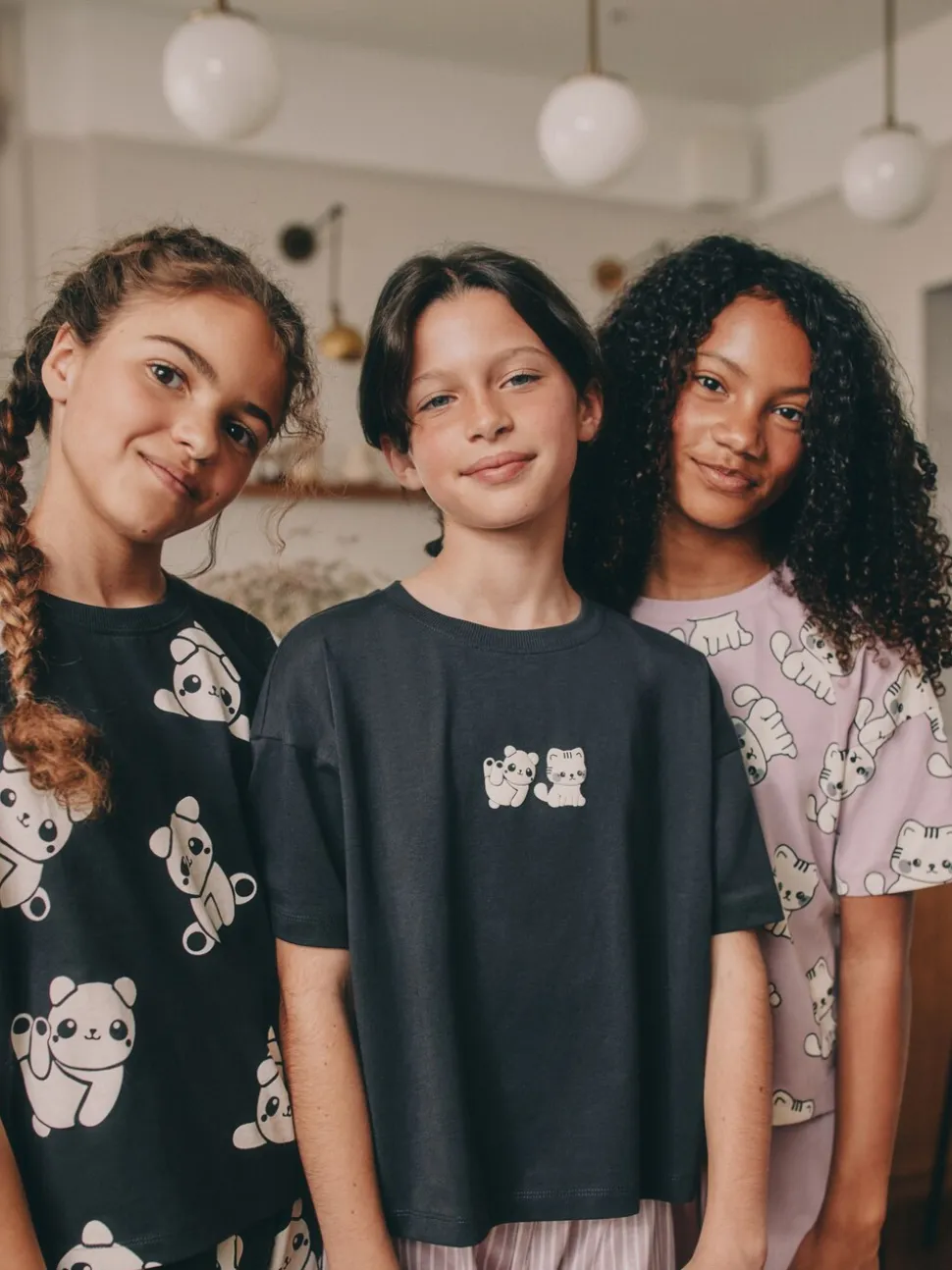 Zwart-wit pandaprint - Verpakking van 3 pyjama's met joggingbroek (3 - 16 jr)