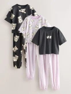 Zwart-wit pandaprint - Verpakking van 3 pyjama's met joggingbroek (3 - 16 jr)