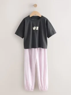 Zwart-wit pandaprint - Verpakking van 3 pyjama's met joggingbroek (3 - 16 jr)